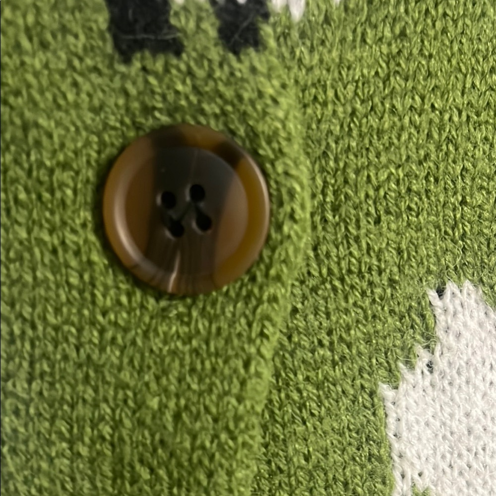 Green Sheep Pattern V-Neck Cardigan Sweater - Picture 5 of 8